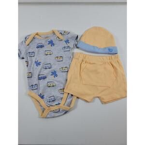 Mon Cheri Baby Boy 3 Piece Outfit Set 3-6 Months One Piece Shorts Hat NEW